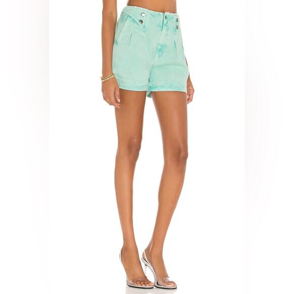 RETROFETE Trixie Shorts in Bermuda Acid Green High Waist Pockets Size 24 NEW - Picture 4 of 9